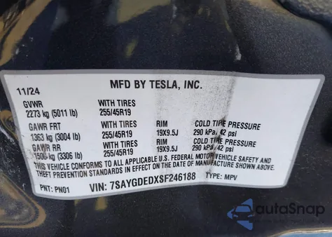 2025 Tesla Model Y Long Range Dual Motor Rear-Wheel Drive from USA, damaged, VIN 7SAYGDEDXSF246188